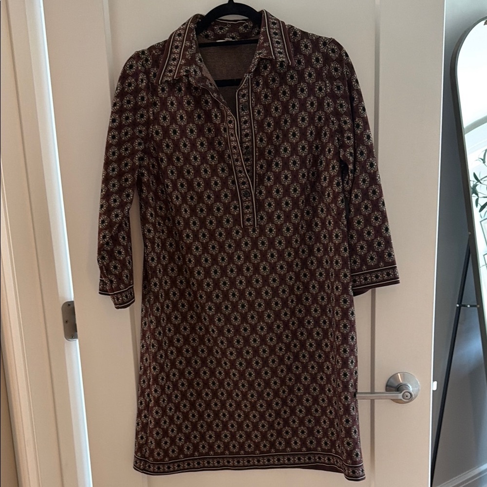 Max Studio Boho Printed Tunic Dress in Burgundy and Cream